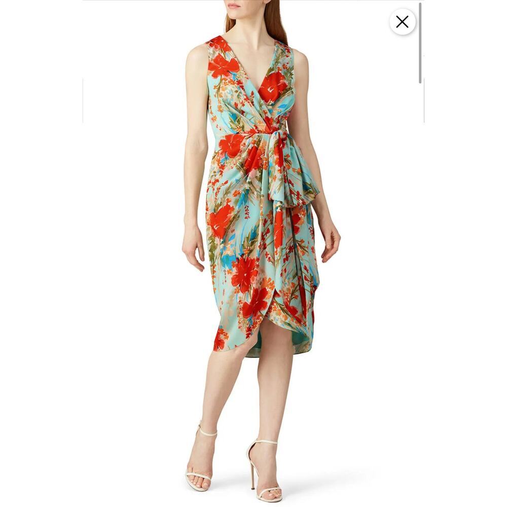 Badgley Mischka Red and Blue Floral Midi Dress